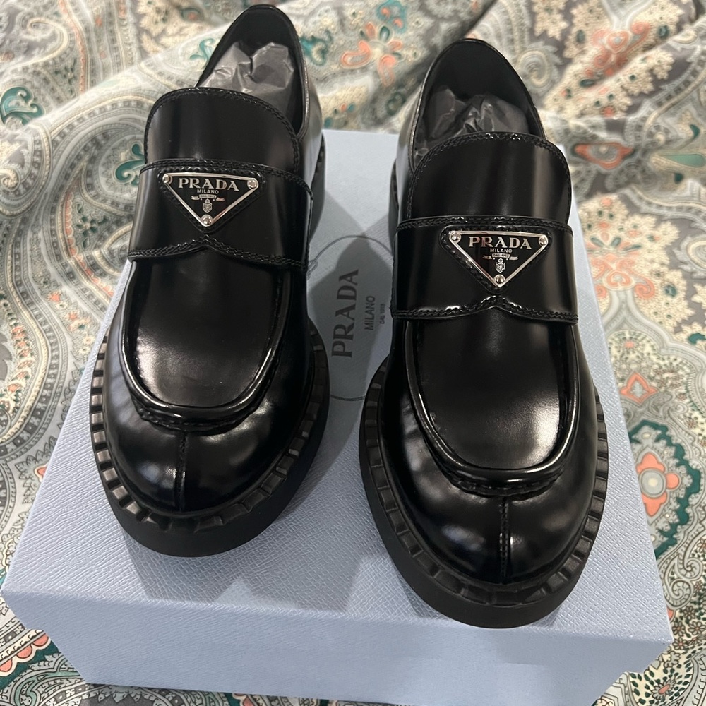 Prada logo triangle loafers